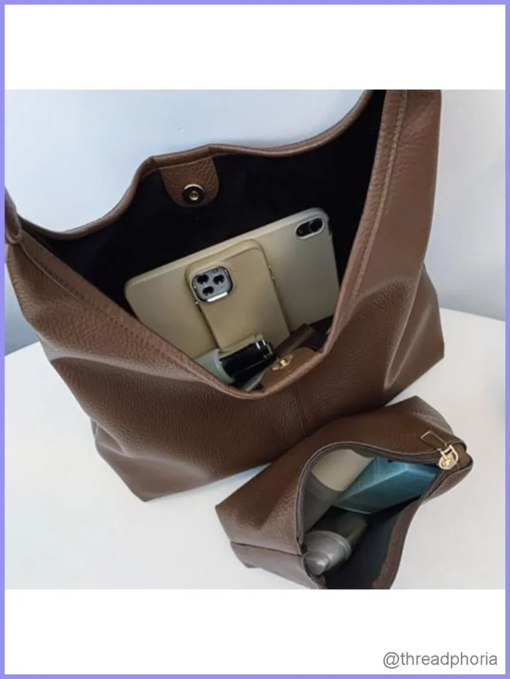 Large PU Leather Hobo Shoulder Bag Slouchy Tote Purse for Work Travel
